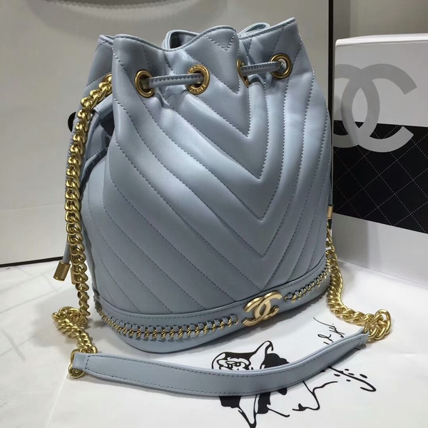 2017 Chanel Original Sheepskin Leather Bucket Bag 28172 Blue