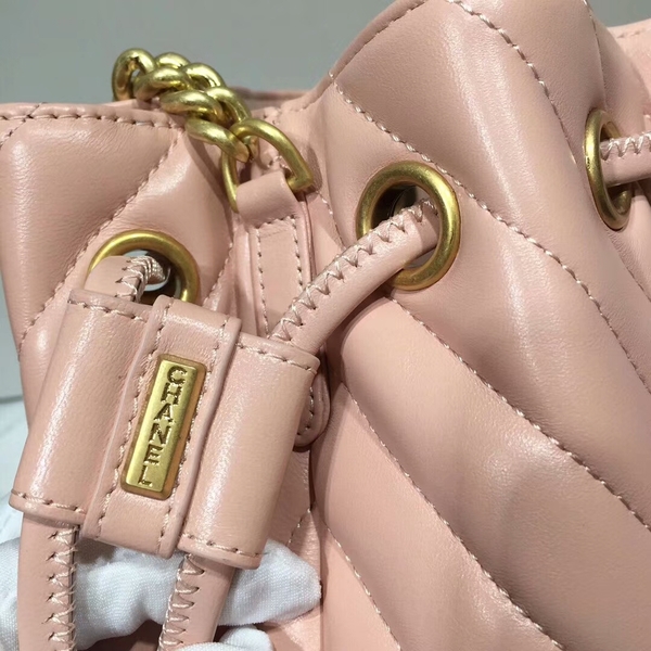 2017 Chanel Original Sheepskin Leather Bucket Bag 28172 Pink