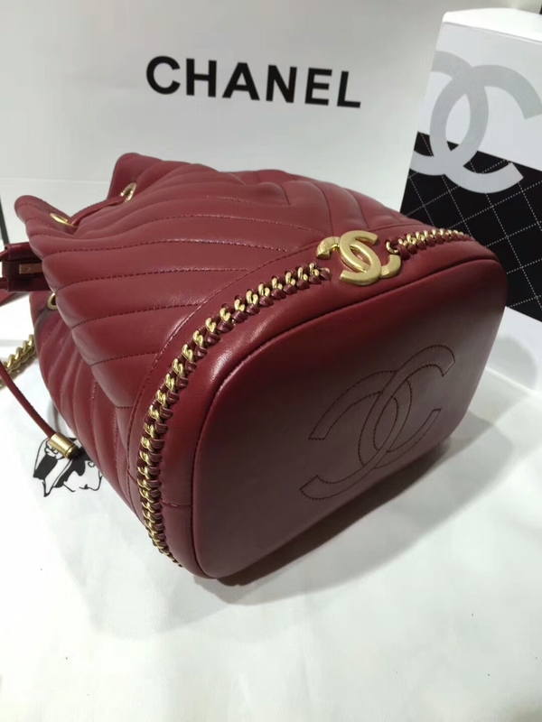 2017 Chanel Original Sheepskin Leather Bucket Bag 28172 Red