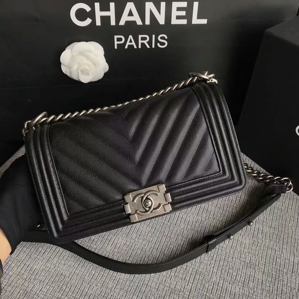 Boy Chanel Original Chevron Leather 67086 Black