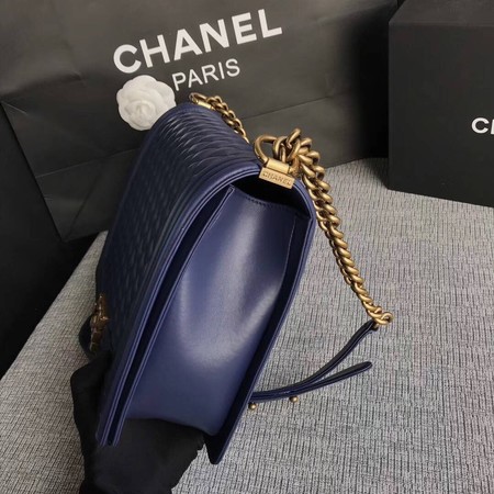 Boy Chanel Flap Shoulder Bag Blue Original Sheepskin Leather A67087 Gold