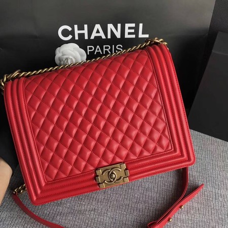 Boy Chanel Flap Shoulder Bag Red Original Sheepskin Leather A67087 Gold