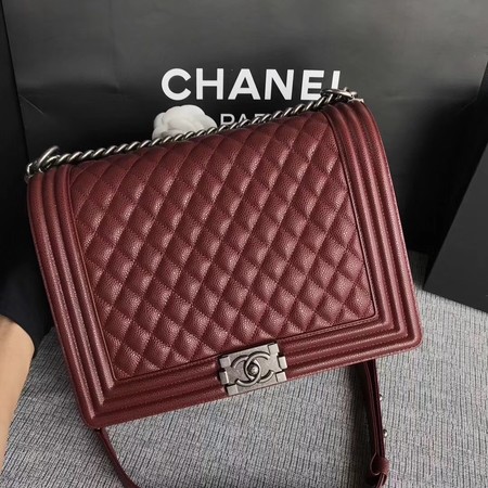 Boy Chanel Flap Shoulder Bag Wine Original Cannage Pattern A67087 Silver