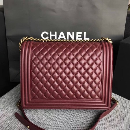 Boy Chanel Flap Shoulder Bag Wine Original Sheepskin Leather A67087 Gold