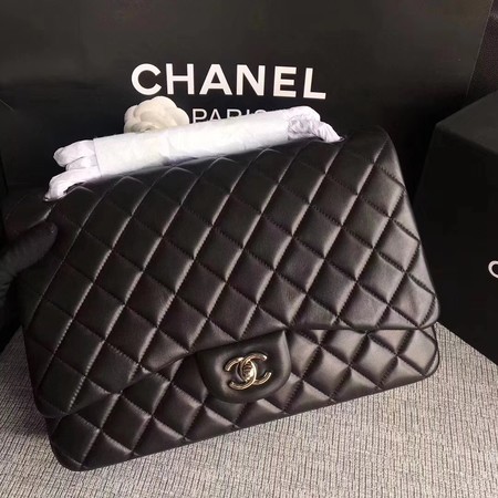 Chanel Maxi Quilted Classic Flap Bag Black Sheepskin Leather A58601 Silver