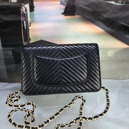 Chanel V mini Flap Bag Black Chevron Cannage Pattern A33814V Black