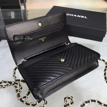 Chanel V mini Flap Bag Black Chevron Cannage Pattern A33814V Black