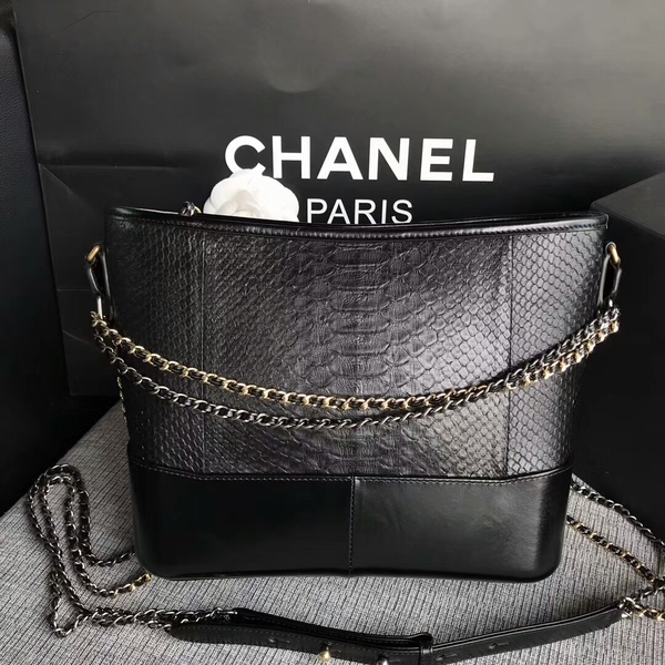 Chanel Gabrielle Shoulder Bag Original Python Leather A93842 Black