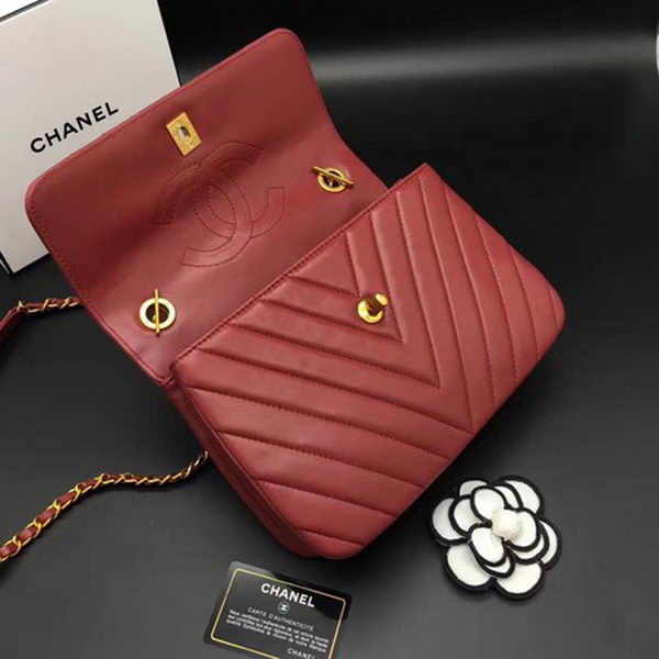 Chanel Classic Top Handle Bag Chevron Sheepskin Leather CHA2371 Red