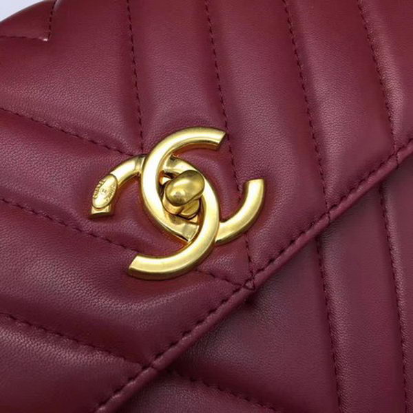 Chanel Classic Top Handle Bag Chevron Sheepskin Leather CHA2371 Red