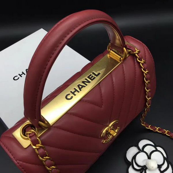 Chanel Classic Top Handle Bag Chevron Sheepskin Leather CHA2371 Red