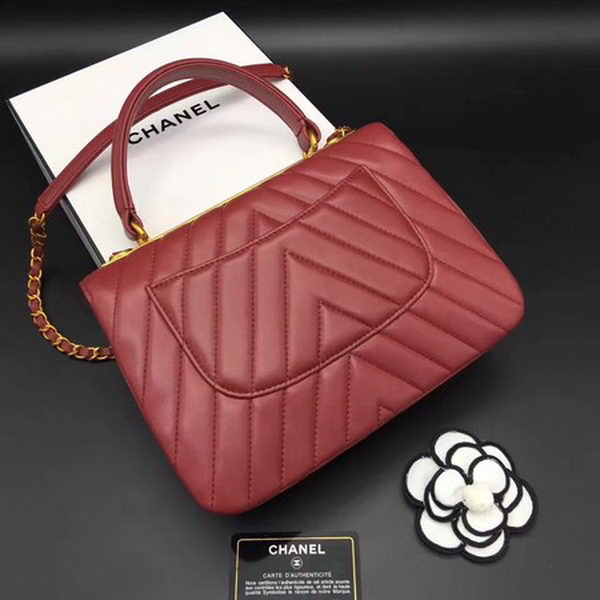 Chanel Classic Top Handle Bag Chevron Sheepskin Leather CHA2371 Red