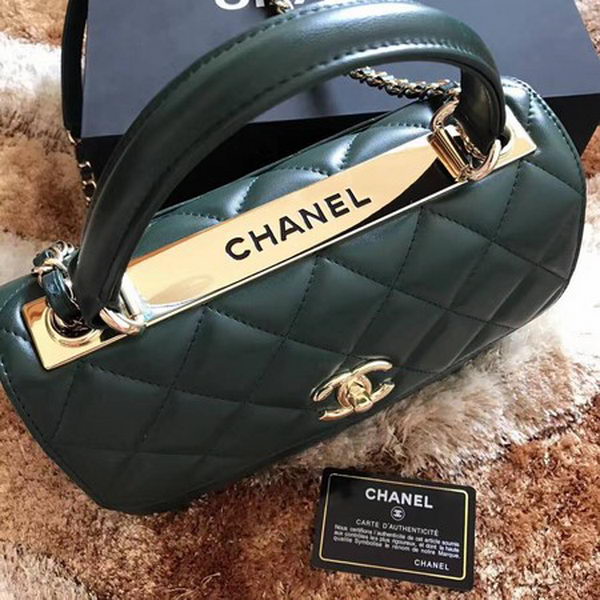 Chanel Classic Top Handle Bag Sheepskin Leather CHA2371 Deep Green