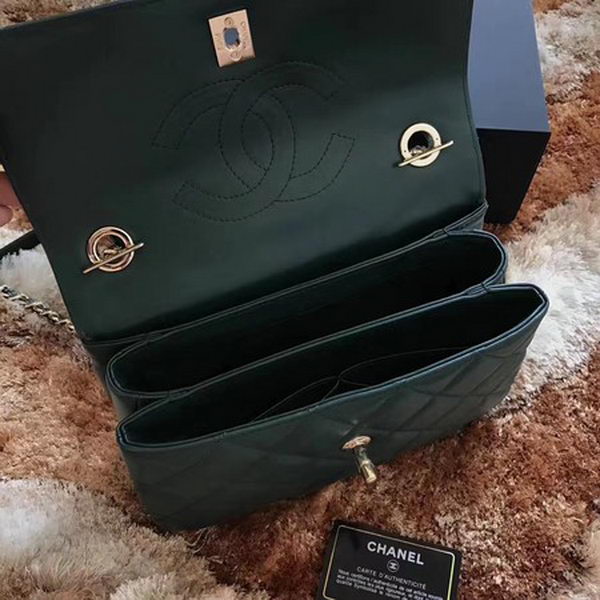 Chanel Classic Top Handle Bag Sheepskin Leather CHA2371 Deep Green