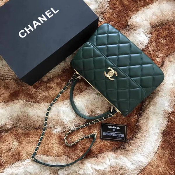 Chanel Classic Top Handle Bag Sheepskin Leather CHA2371 Deep Green