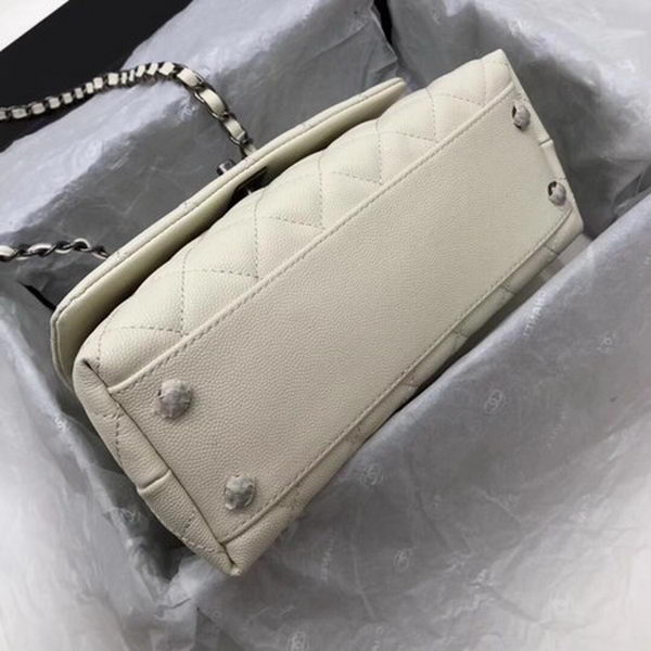 Chanel Classic Top Handle Bag White Cannage Pattern A92290 Silver