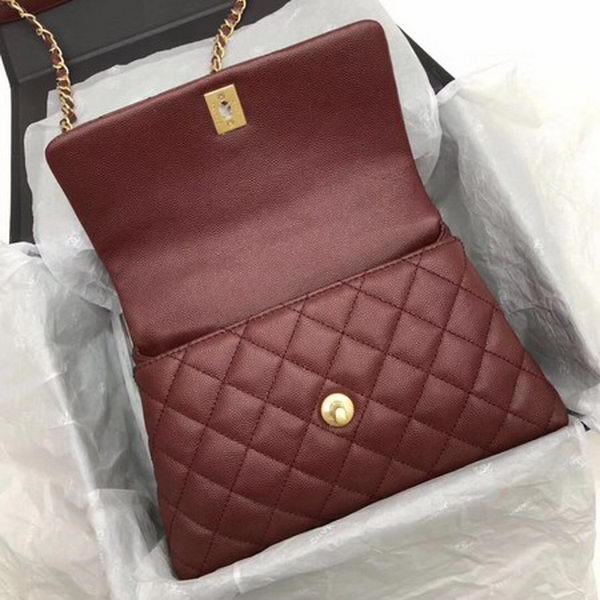 Chanel Classic Top Handle Bag Wine Cannage Pattern A92290 Gold