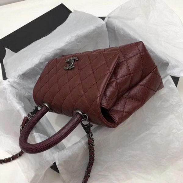 Chanel Classic Top Handle Bag Wine Cannage Pattern A92290 Silver