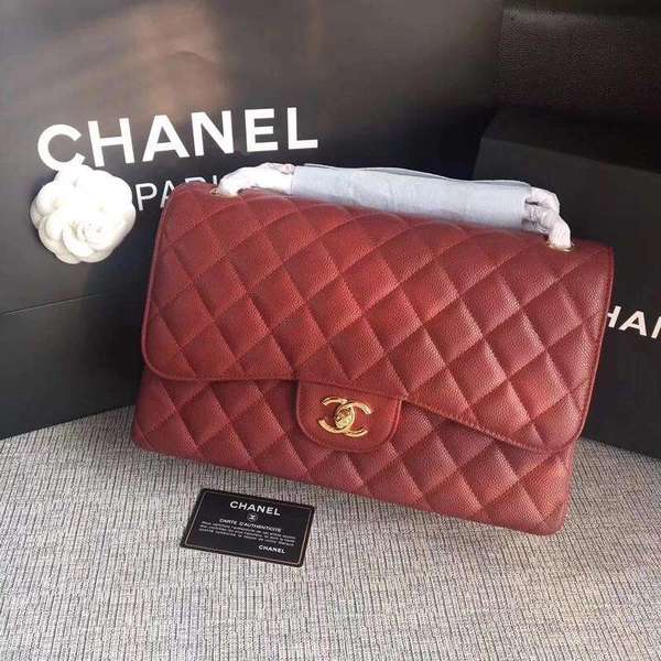 Chanel Flap Shoulder Bags Marroon Original Calfskin Leather CF1113 Gold