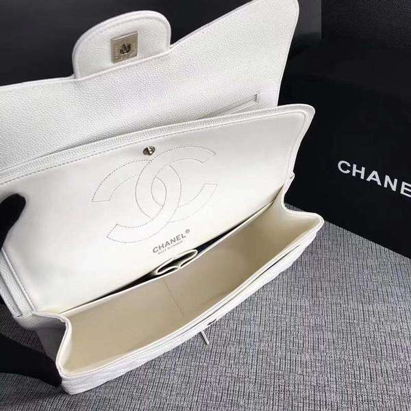 Chanel Flap Shoulder Bags White Original Calfskin Leather CF1113 Silver