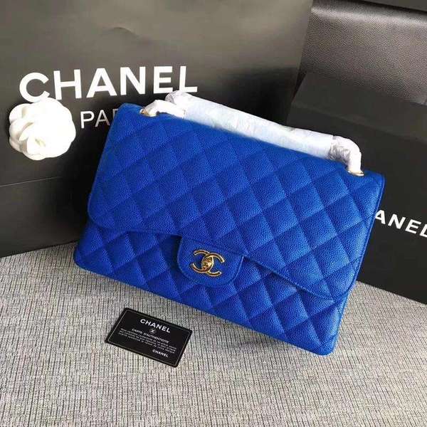 Chanel Flap Shoulder Bags Blue Original Calfskin Leather CF1113 Gold