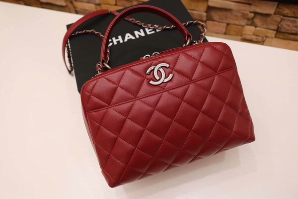 Chanel Tote Bag Red Original Sheepskin Leather A92239 Silver