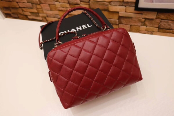 Chanel Tote Bag Red Original Sheepskin Leather A92239 Silver