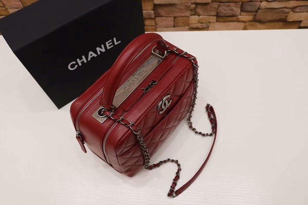 Chanel Tote Bag Red Original Sheepskin Leather A92239 Silver