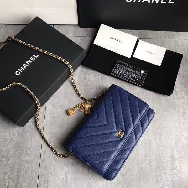 Chanel Owl Pendant Flap Shoulder Bag Calfskin Leather A33814 Blue