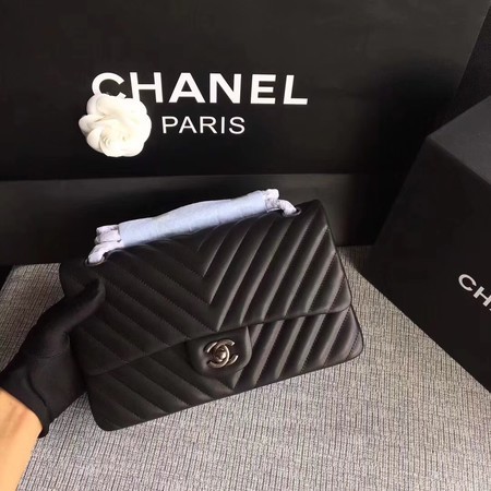 Chanel Flap Shoulder Bag Black Original Sheepskin Leather CF1112V Silver