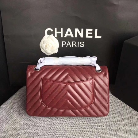 Chanel Flap Shoulder Bag Wine Original Sheepskin Leather CF1112V Silver