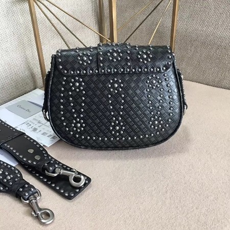 Dior D-Fence Saddle Bag in Studded Calfskin M6501 Black