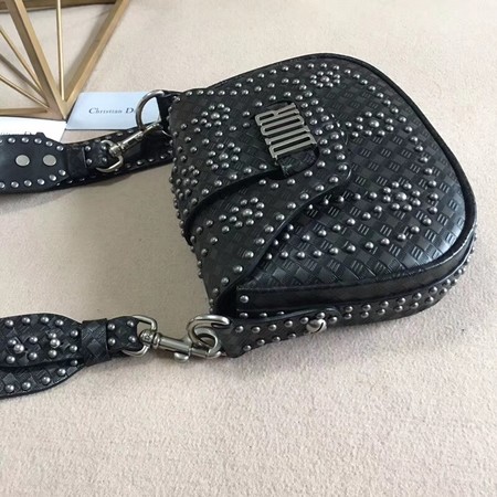 Dior D-Fence Saddle Bag in Studded Calfskin M6501 Black