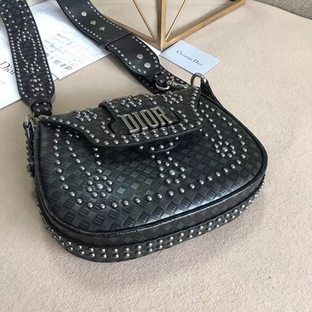 Dior D-Fence Saddle Bag in Studded Calfskin M6501 Black