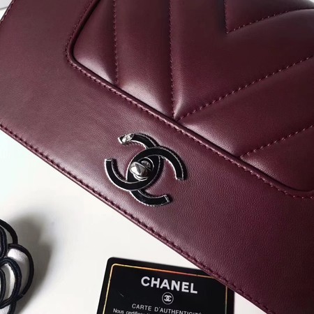 Chanel V Veins Calfskin Leather Flap Shoulder Bag 5692 Marroon