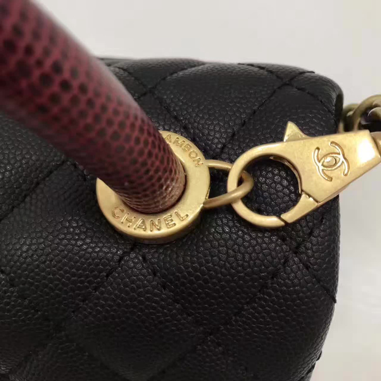 Chanel Classic Red Top Handle Bag Original Leather A92991 black Gold chain