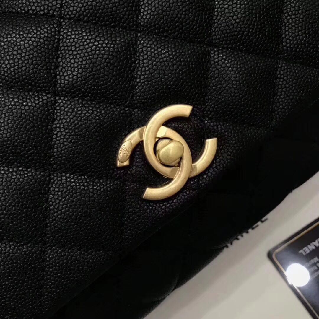 Chanel Classic Top Handle Bag black Cannage Pattern A92290 Gold