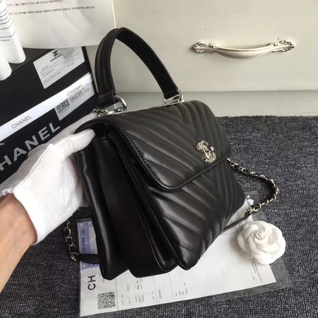 Chanel Original Sheepskin Leather Tote Bag V92236 black silver Buckle