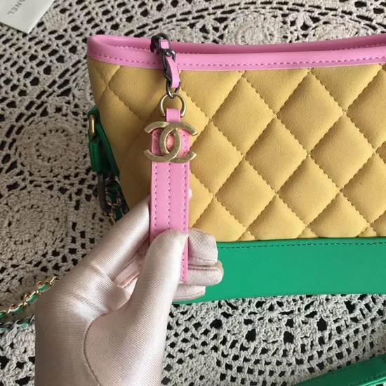 Chanel Gabrielle Nubuck leather Shoulder Bag 93481 yellow green