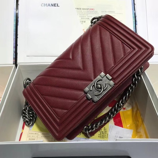 Chanel Leboy Original caviar leather Shoulder Bag V67086 Wine silver chain