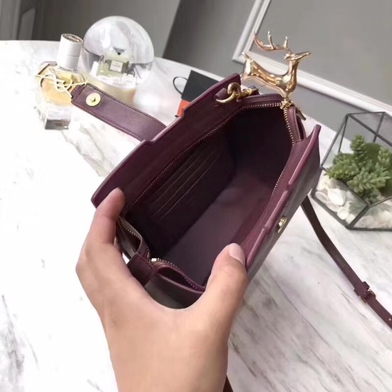 SAINT LAURENT Monogram Cabas small leather shoulder bag 3805 Wine