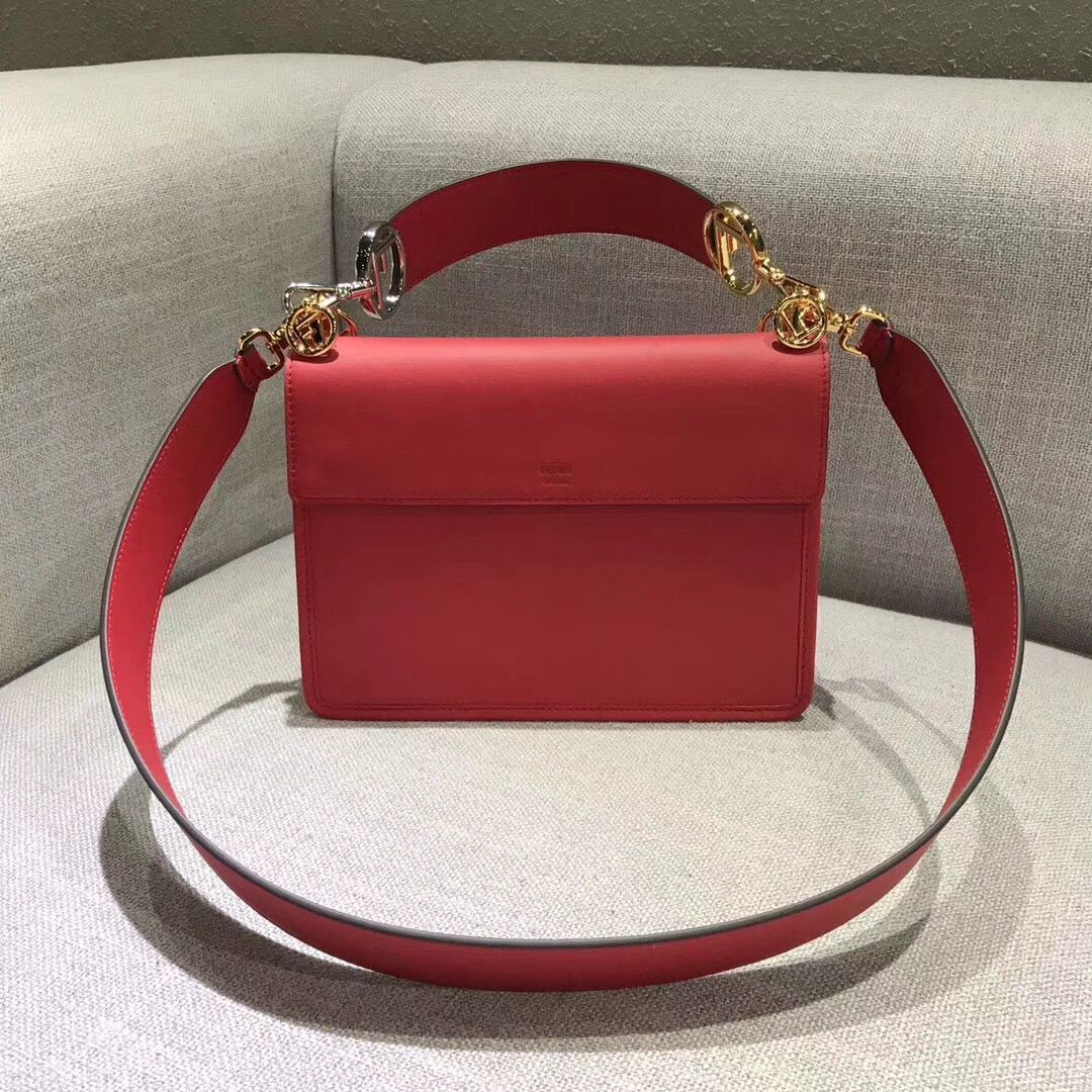 Fendi Calfskin Leather Flap Shoulder Bag 6695 red