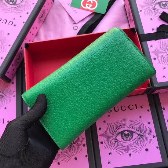 Gucci Leather Double G and crystals wallet 499313 green