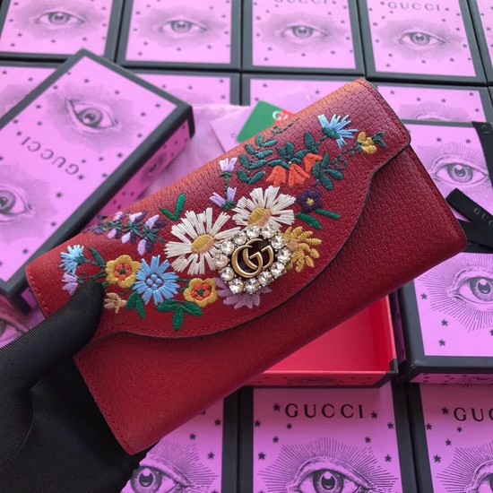 Gucci Leather Double G and crystals wallet 499313 red