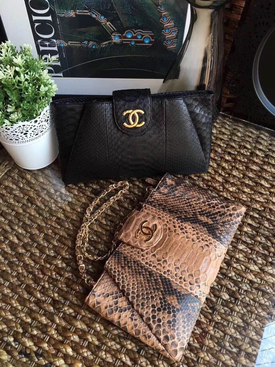 Chanel Original Python Leather Shoulder Bag CF1156 BLACK