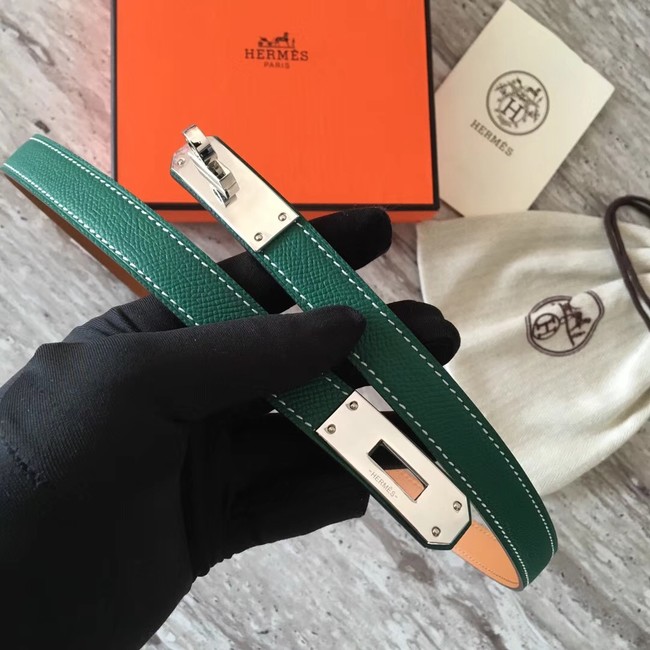 Hermes original epsom leather Kelly belt H069854 green silver plated metal