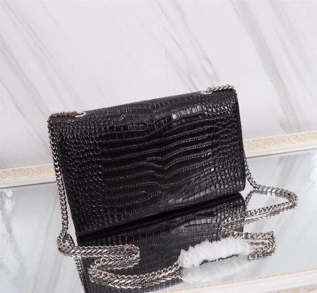 SAINT LAURENT Kate monogram medium crocodile-embossed leather shoulder bag 9288 black