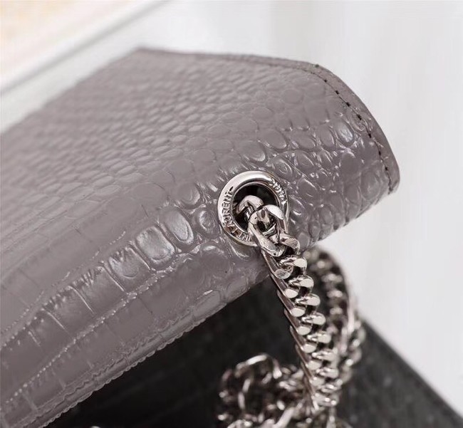 SAINT LAURENT Kate monogram medium crocodile-embossed leather shoulder bag 9288 grey