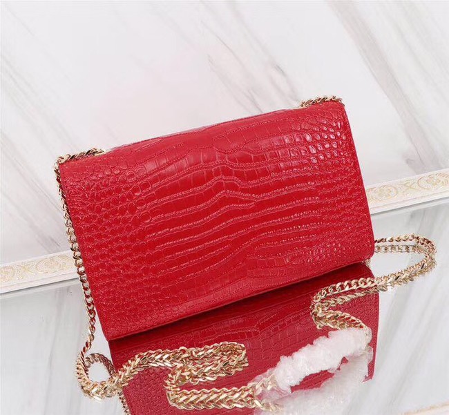 SAINT LAURENT Kate monogram medium crocodile-embossed leather shoulder bag A9288 red