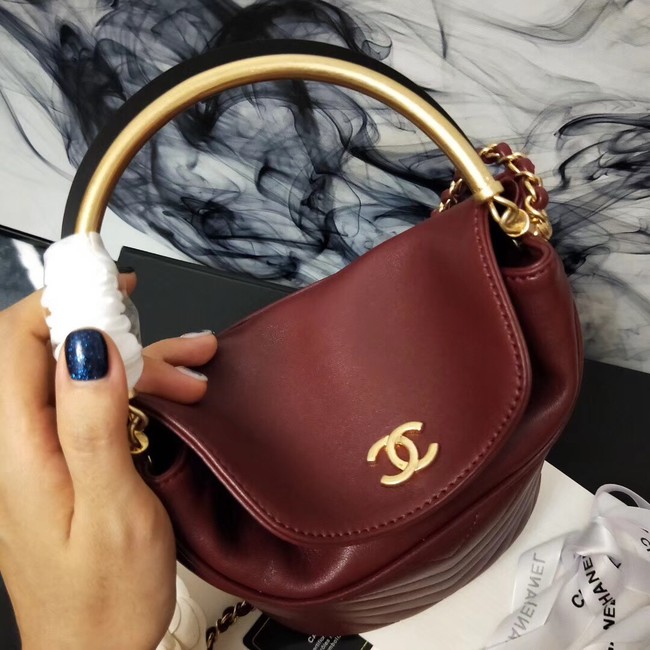 Chanel Bucket Bag Lambskin & Gold-Tone Metal A57861 red